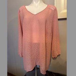 EUC Maurices Sheer Boho Lace Shoulder & Back V-Neck 3/4 Sleeve Blouse Size 2x
